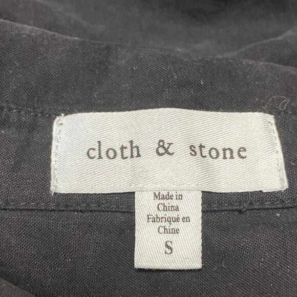 Cloth & Stone Black Collared Short Sleeve Button Down Crop Blouse Shirt Top Sz S - Picture 3 of 3